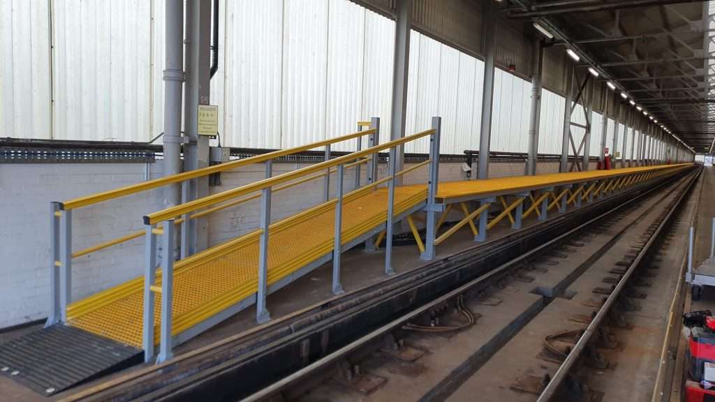 Access ramp made from Glass reinforced plastic (GRP) 5 m long and 1 m wide 
